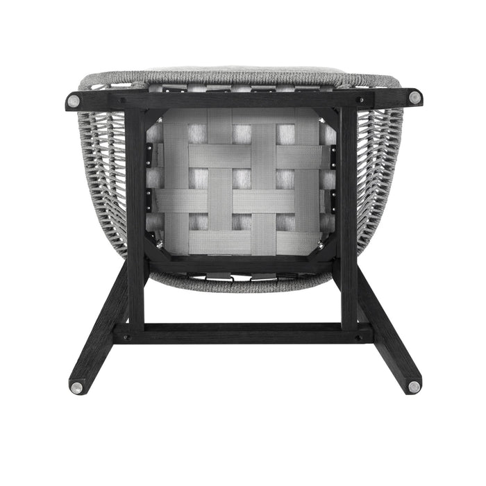 Tutti Frutti Indoor Outdoor Counter Height Bar Stool in Black Brushed Eucalyptus Wood with Gray Rope