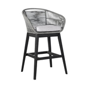 Tutti Frutti Indoor Outdoor Bar Height Bar Stool in Black Brushed Eucalyptus Wood with Gray Rope - Furniture City (CA)l