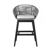Tutti Frutti Indoor Outdoor Bar Height Bar Stool in Black Brushed Eucalyptus Wood with Gray Rope - Furniture City (CA)l