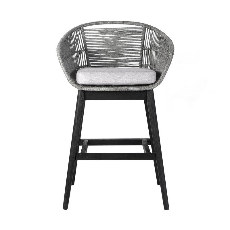 Tutti Frutti Indoor Outdoor Bar Height Bar Stool in Black Brushed Eucalyptus Wood with Gray Rope - Furniture City (CA)l