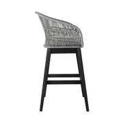 Tutti Frutti Indoor Outdoor Bar Height Bar Stool in Black Brushed Eucalyptus Wood with Gray Rope - Furniture City (CA)l