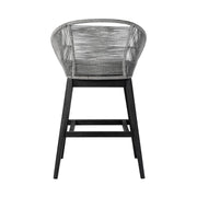 Tutti Frutti Indoor Outdoor Bar Height Bar Stool in Black Brushed Eucalyptus Wood with Gray Rope - Furniture City (CA)l