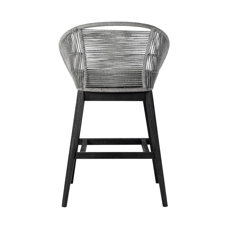 Tutti Frutti Indoor Outdoor Bar Height Bar Stool in Black Brushed Eucalyptus Wood with Gray Rope - Furniture City (CA)l