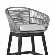 Tutti Frutti Indoor Outdoor Bar Height Bar Stool in Black Brushed Eucalyptus Wood with Gray Rope - Furniture City (CA)l