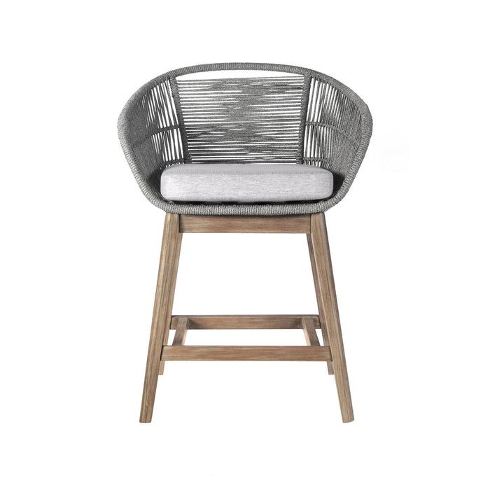 Tutti Frutti Indoor Outdoor Counter Height Bar Stool in Light Eucalyptus Wood with Gray Rope