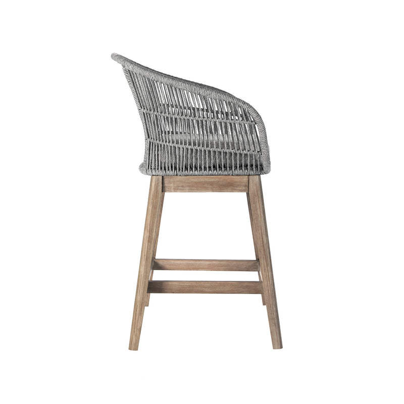 Tutti Frutti Indoor Outdoor Counter Height Bar Stool in Light Eucalyptus Wood with Gray Rope - Furniture City (CA)l