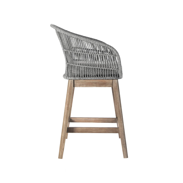 Tutti Frutti Indoor Outdoor Counter Height Bar Stool in Light Eucalyptus Wood with Gray Rope