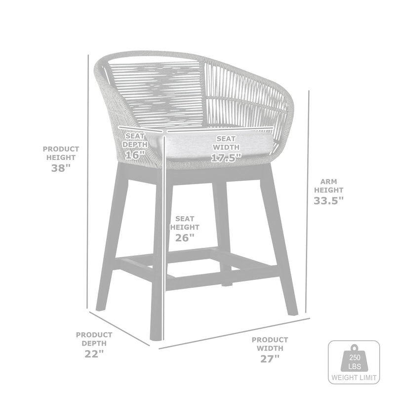 Tutti Frutti Indoor Outdoor Counter Height Bar Stool in Light Eucalyptus Wood with Gray Rope - Furniture City (CA)l