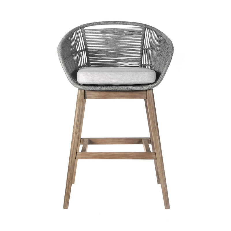Tutti Frutti Indoor Outdoor Bar Height Bar Stool in Light Eucalyptus Wood with Gray Rope - Furniture City (CA)l