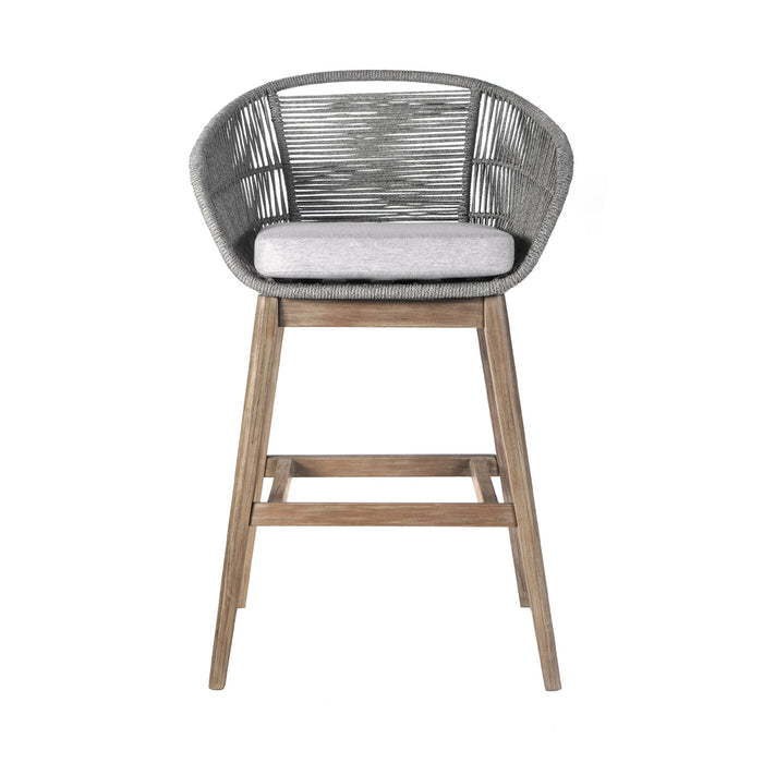 Tutti Frutti Indoor Outdoor Bar Height Bar Stool in Light Eucalyptus Wood with Gray Rope