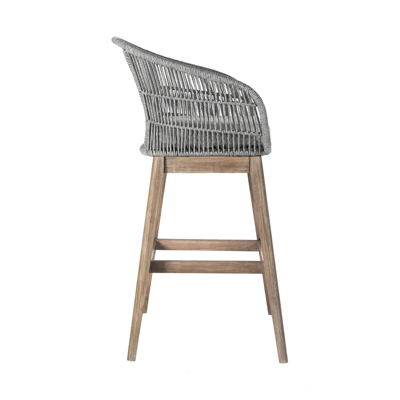 Tutti Frutti Indoor Outdoor Bar Height Bar Stool in Light Eucalyptus Wood with Gray Rope - Furniture City (CA)l
