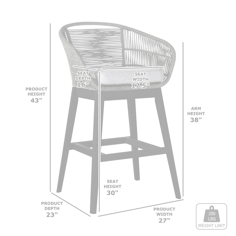 Tutti Frutti Indoor Outdoor Bar Height Bar Stool in Light Eucalyptus Wood with Gray Rope - Furniture City (CA)l