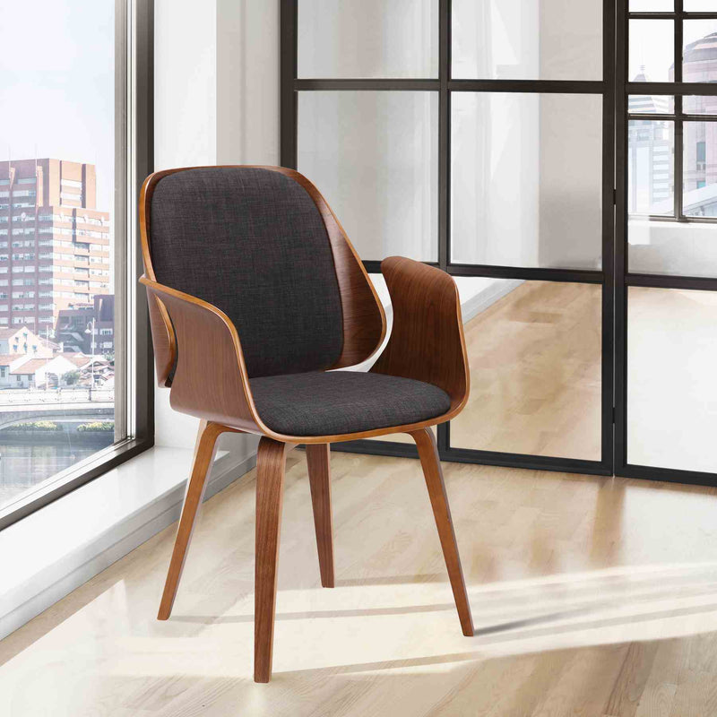 Tiffany Mid-Century Dining Chair in Charcoal Fabric with Walnut Veneer Finish - Furniture City (CA)l