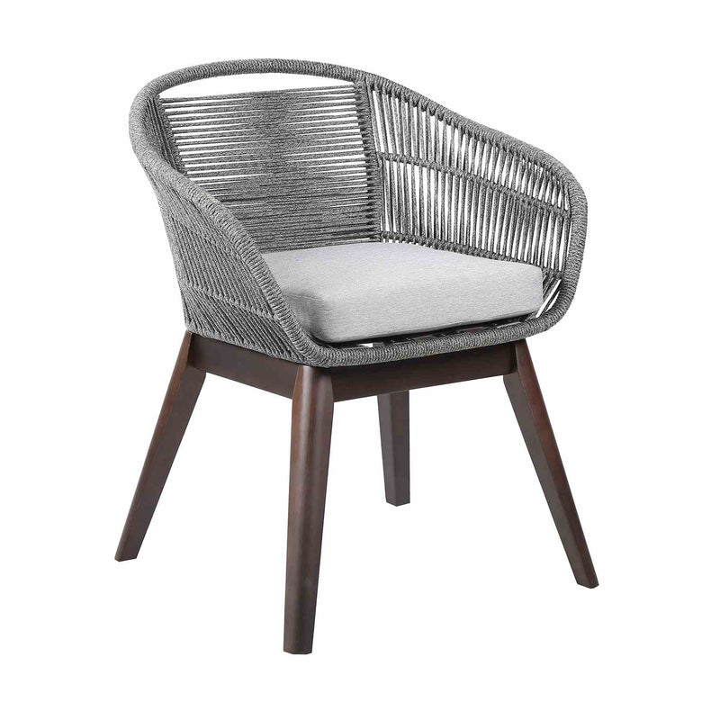 Tutti Frutti Indoor Outdoor Dining Chair in Dark Eucalyptus Wood with Gray Rope and Gray Cushion - Furniture City (CA)l