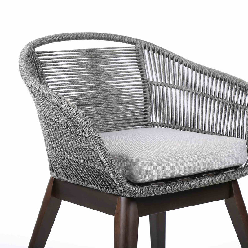 Tutti Frutti Indoor Outdoor Dining Chair in Dark Eucalyptus Wood with Gray Rope and Gray Cushion - Furniture City (CA)l