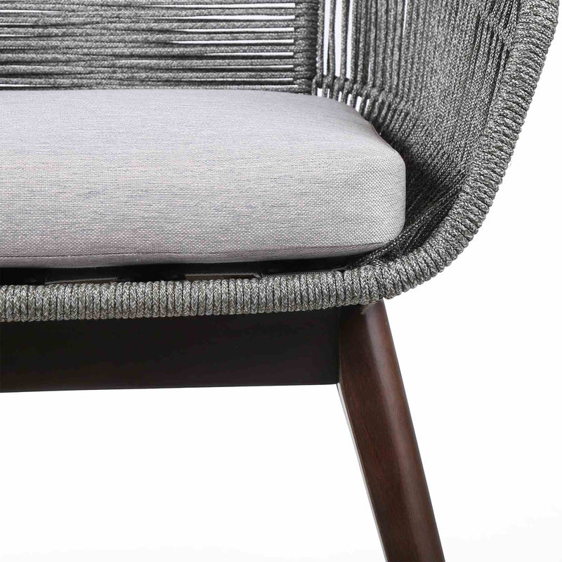 Tutti Frutti Indoor Outdoor Dining Chair in Dark Eucalyptus Wood with Gray Rope and Gray Cushion - Furniture City (CA)l