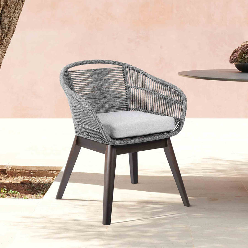 Tutti Frutti Indoor Outdoor Dining Chair in Dark Eucalyptus Wood with Gray Rope and Gray Cushion - Furniture City (CA)l