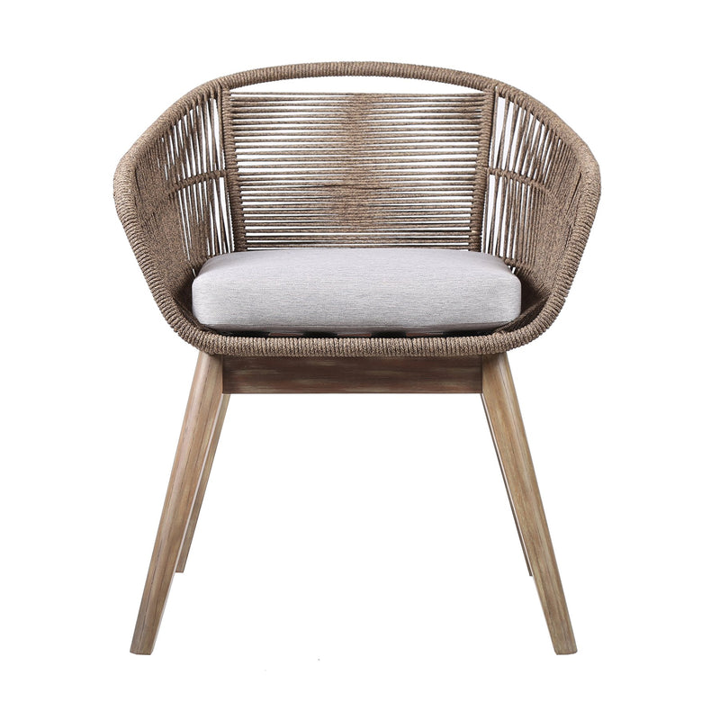 Tutti Frutti Indoor Outdoor Dining Chair in Light Eucalyptus Wood with Truffle Rope and Gray Cushion - Furniture City (CA)l