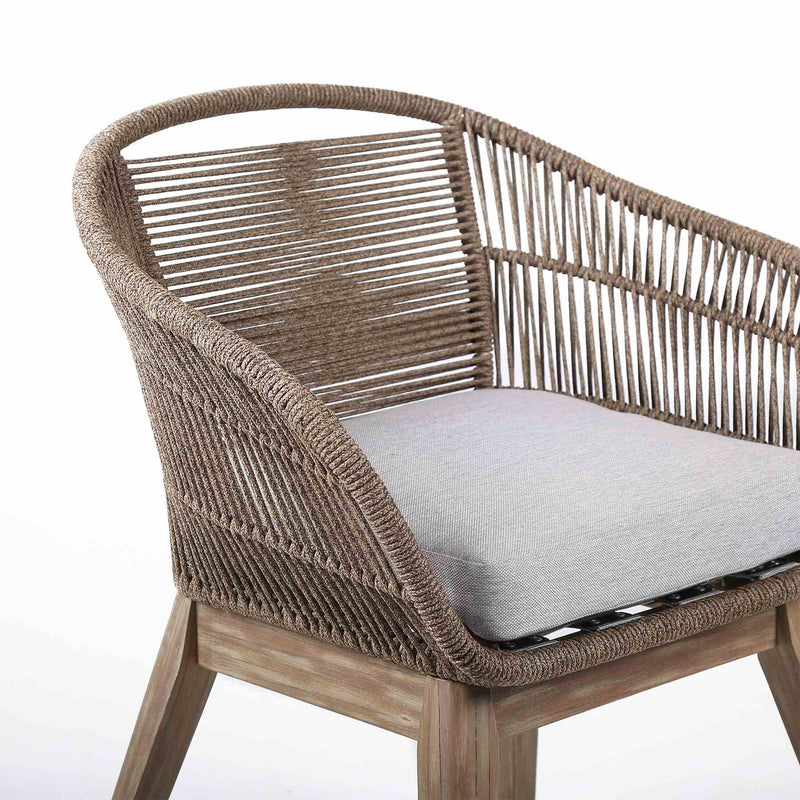 Tutti Frutti Indoor Outdoor Dining Chair in Light Eucalyptus Wood with Truffle Rope and Gray Cushion - Furniture City (CA)l