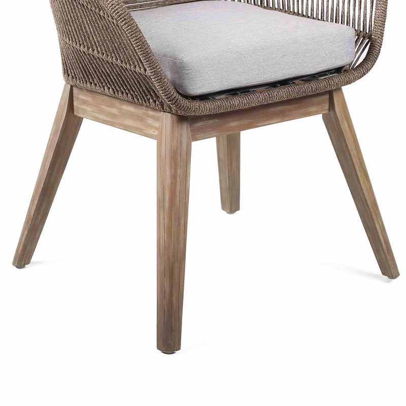 Tutti Frutti Indoor Outdoor Dining Chair in Light Eucalyptus Wood with Truffle Rope and Gray Cushion - Furniture City (CA)l