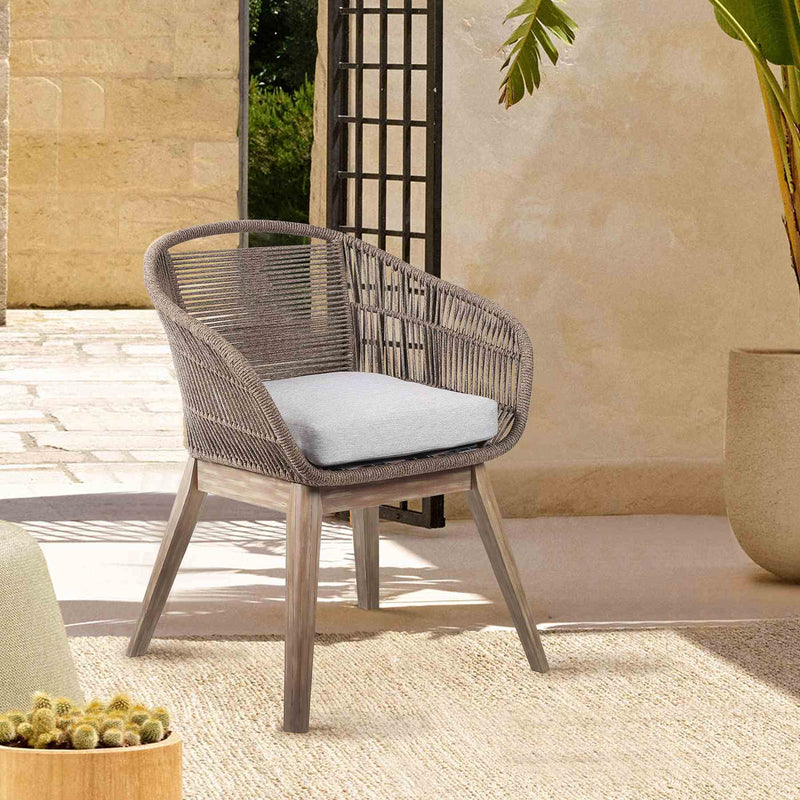 Tutti Frutti Indoor Outdoor Dining Chair in Light Eucalyptus Wood with Truffle Rope and Gray Cushion - Furniture City (CA)l