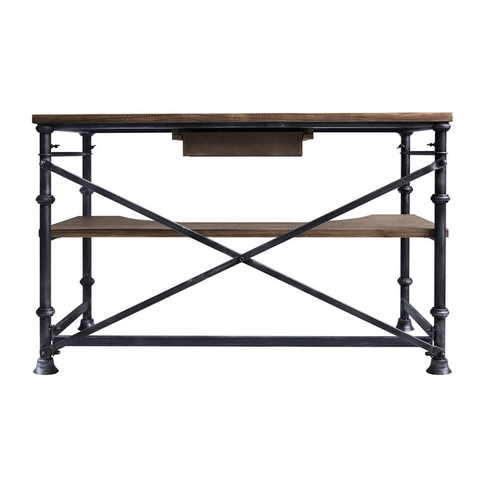 Theo Industrial Desk in Industrial Gray and Pine Wood Top