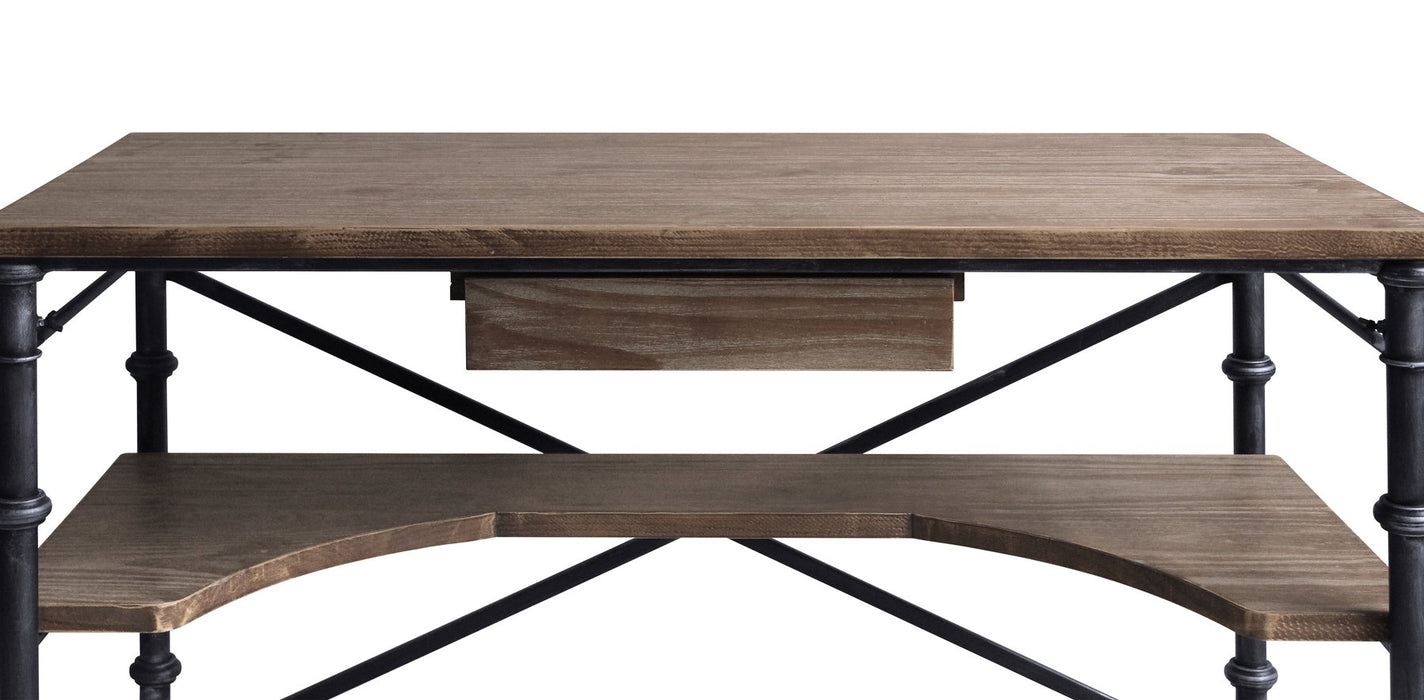 Theo Industrial Desk in Industrial Gray and Pine Wood Top