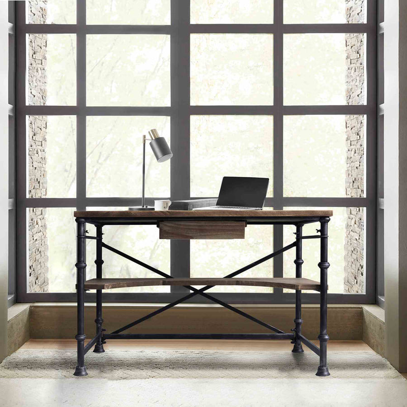 Theo Industrial Desk in Industrial Gray and Pine Wood Top - Furniture City (CA)l