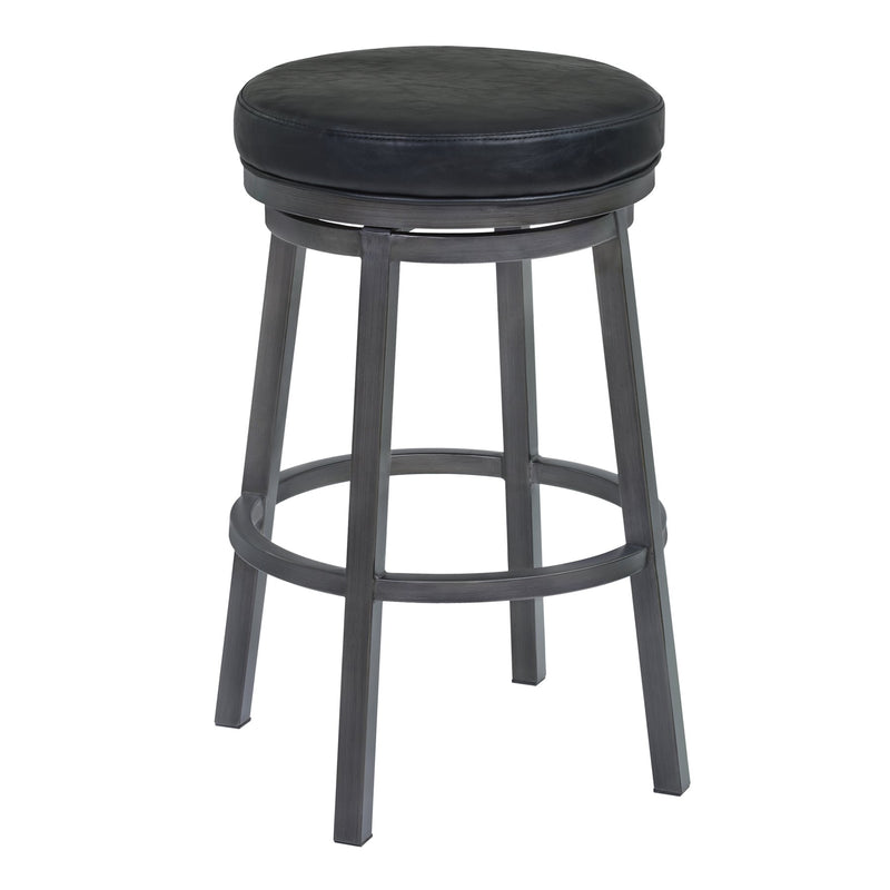 Tilden 26" Counter Height Metal Swivel Backless Barstool in Ford Black Faux Leather and Mineral Finish - Furniture City (CA)l