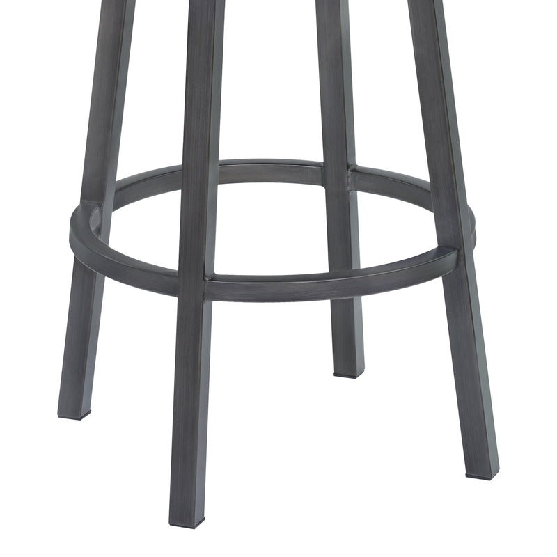 Tilden 26" Counter Height Metal Swivel Backless Barstool in Ford Black Faux Leather and Mineral Finish - Furniture City (CA)l