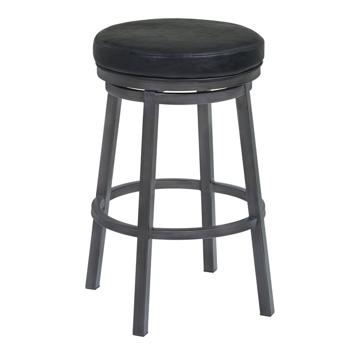 Tilden 30" Bar Height Metal Swivel Backless Barstool in Ford Black Faux Leather and Mineral Finish