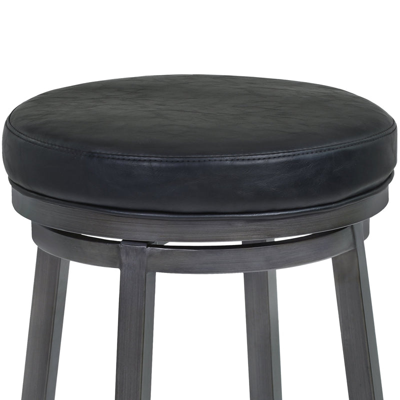 Tilden 30" Bar Height Metal Swivel Backless Barstool in Ford Black Faux Leather and Mineral Finish - Furniture City (CA)l
