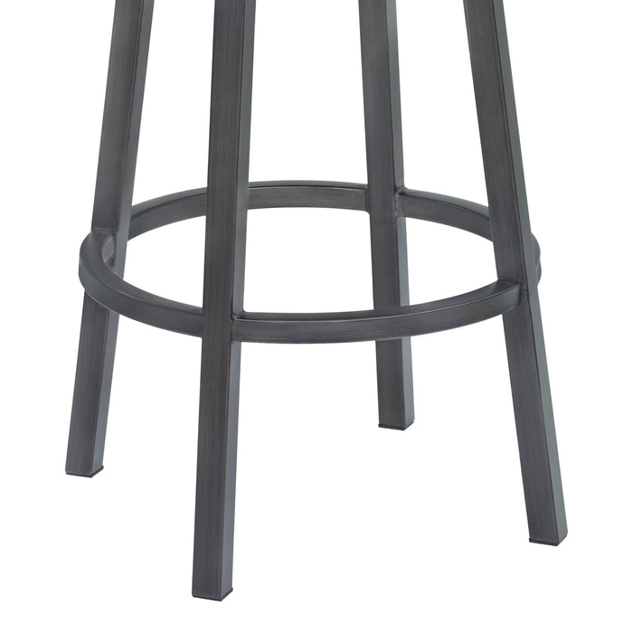 Tilden 30" Bar Height Metal Swivel Backless Barstool in Ford Black Faux Leather and Mineral Finish