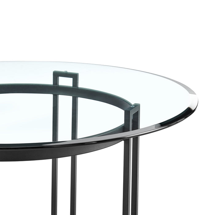 Tibet Contemporary Round Glass Dining Table with Matte Black Iron Base