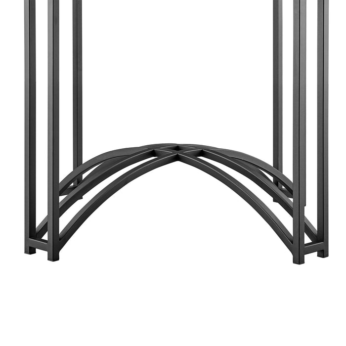 Tibet Contemporary Round Glass Dining Table with Matte Black Iron Base