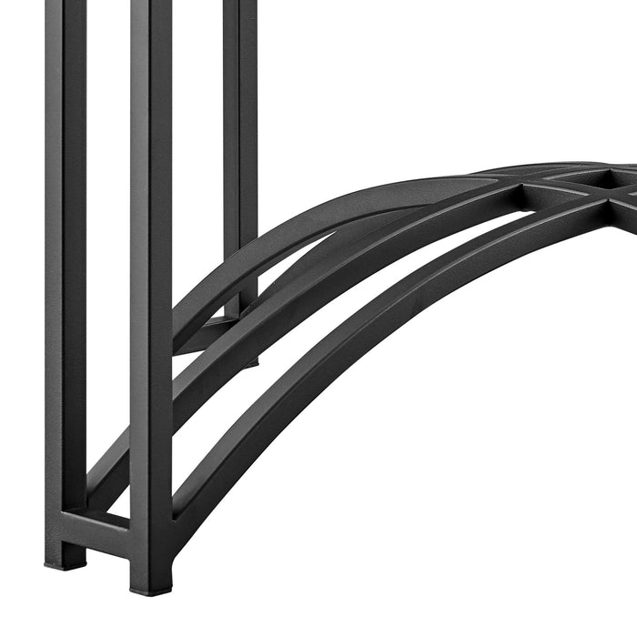 Tibet Contemporary Round Glass Dining Table with Matte Black Iron Base