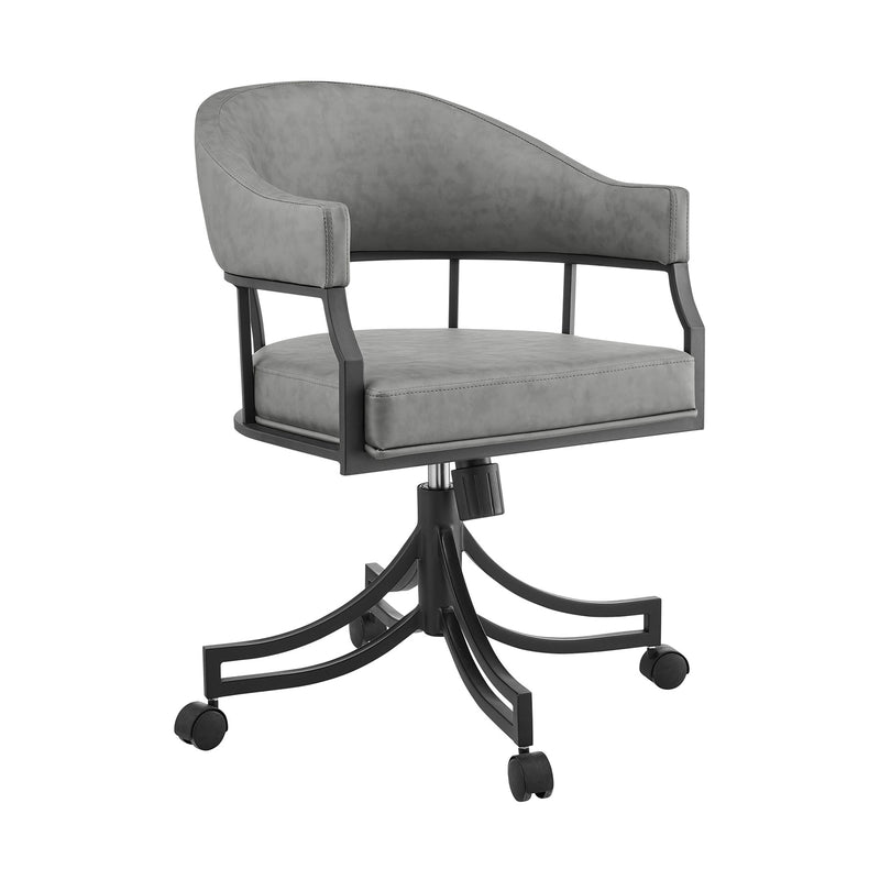 Tibet Swivel Tilt Rolling Dining Chair with Matte Black Iron and Vintage Gray Faux Leather - Furniture City (CA)l