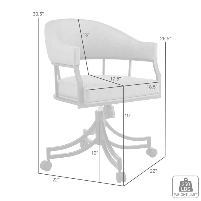 Tibet Swivel Tilt Rolling Dining Chair with Matte Black Iron and Vintage Gray Faux Leather