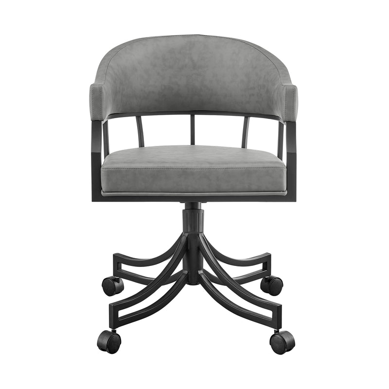 Tibet Swivel Tilt Rolling Dining Chair with Matte Black Iron and Vintage Gray Faux Leather - Furniture City (CA)l