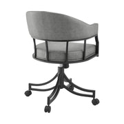 Tibet Swivel Tilt Rolling Dining Chair with Matte Black Iron and Vintage Gray Faux Leather - Furniture City (CA)l