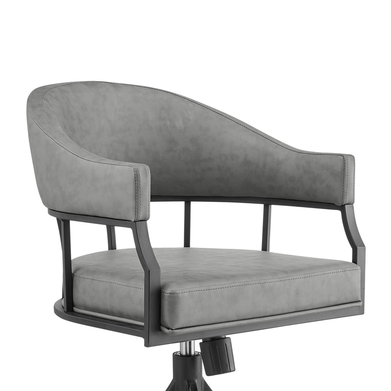Tibet Swivel Tilt Rolling Dining Chair with Matte Black Iron and Vintage Gray Faux Leather - Furniture City (CA)l