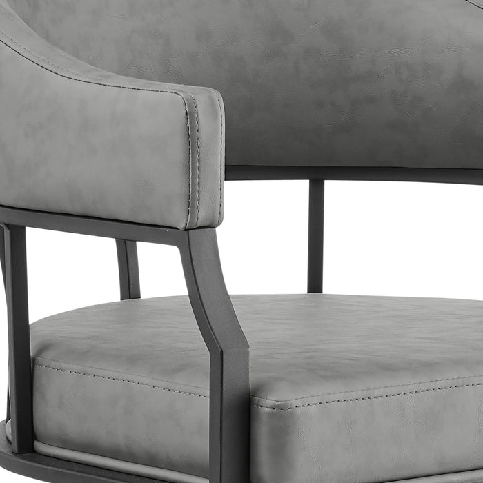 Tibet Swivel Tilt Rolling Dining Chair with Matte Black Iron and Vintage Gray Faux Leather