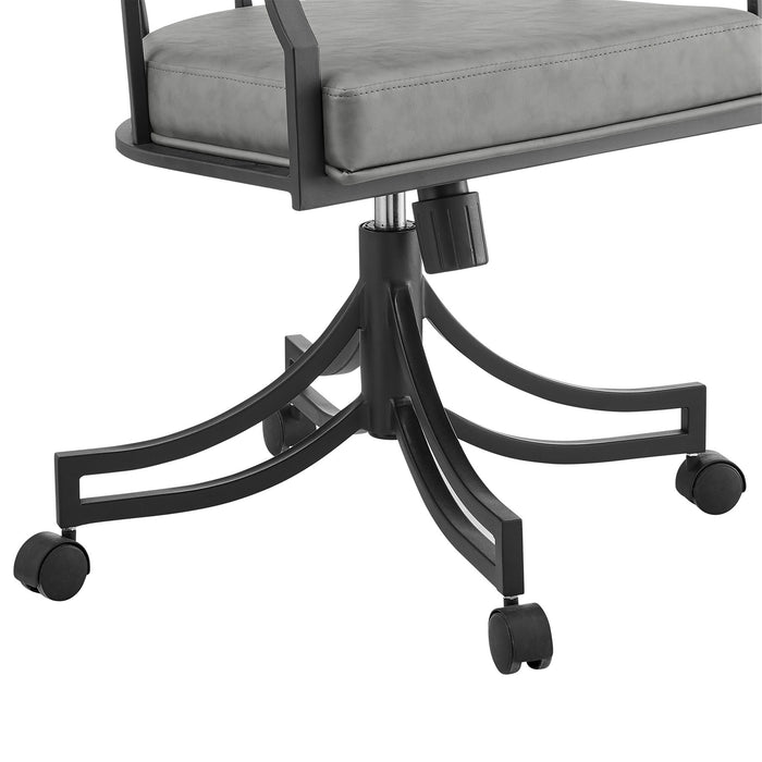 Tibet Swivel Tilt Rolling Dining Chair with Matte Black Iron and Vintage Gray Faux Leather