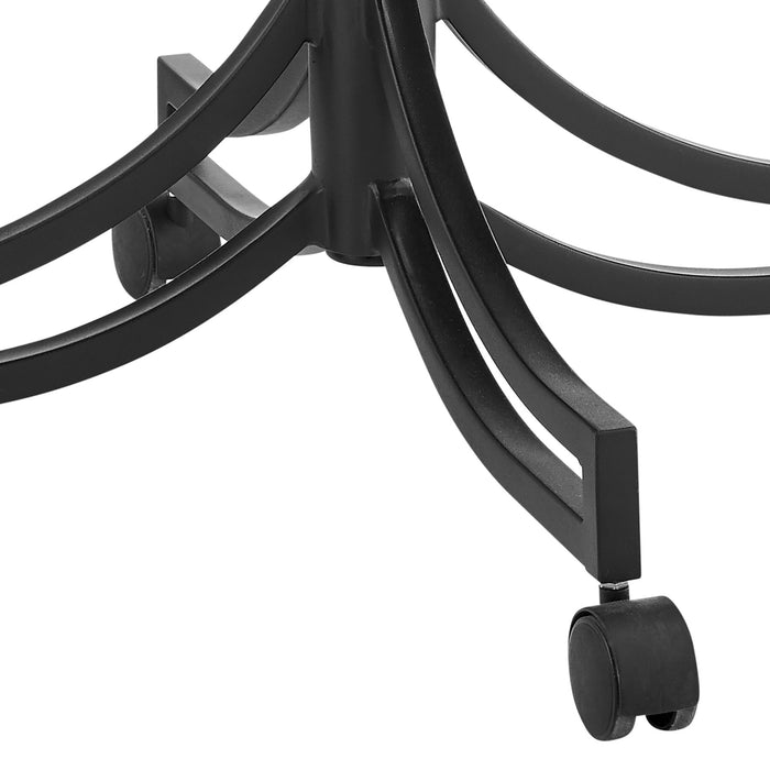 Tibet Swivel Tilt Rolling Dining Chair with Matte Black Iron and Vintage Gray Faux Leather