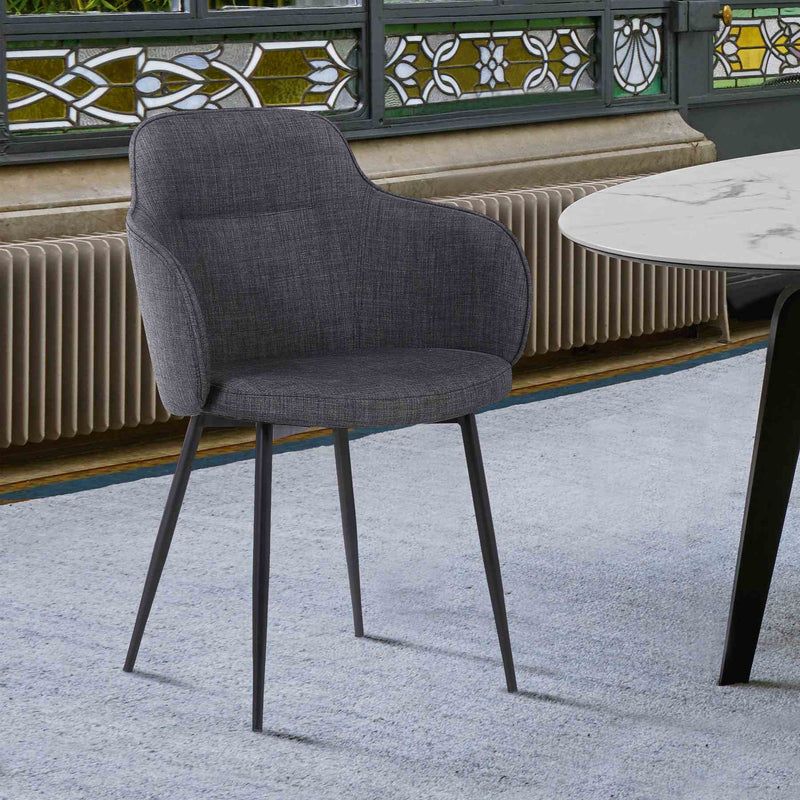 Tammy Contemporary Dining Chair in Black Powder Coated Finish and Charcoal Fabric - Furniture City (CA)l