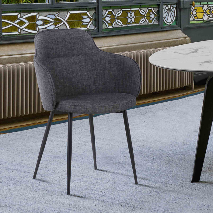 Tammy Contemporary Dining Chair in Black Powder Coated Finish and Charcoal Fabric