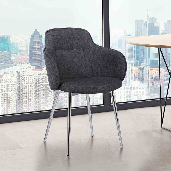 Tammy Contemporary Dining Chair in Chrome Brushed Finish and Charcoal Fabric
