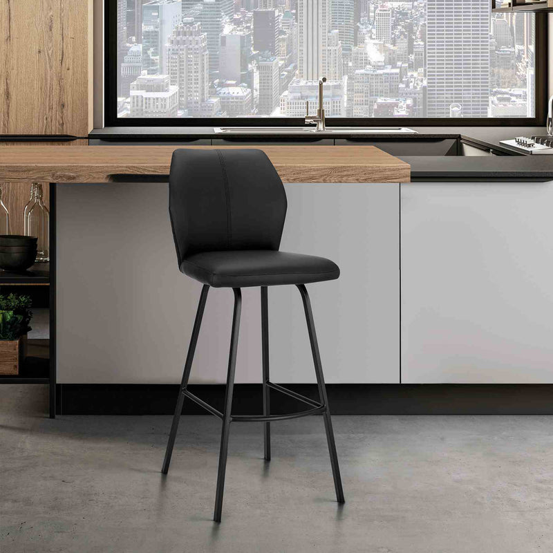 Tandy Black Faux Leather and Black Metal 26" Counter Stool - Furniture City (CA)l