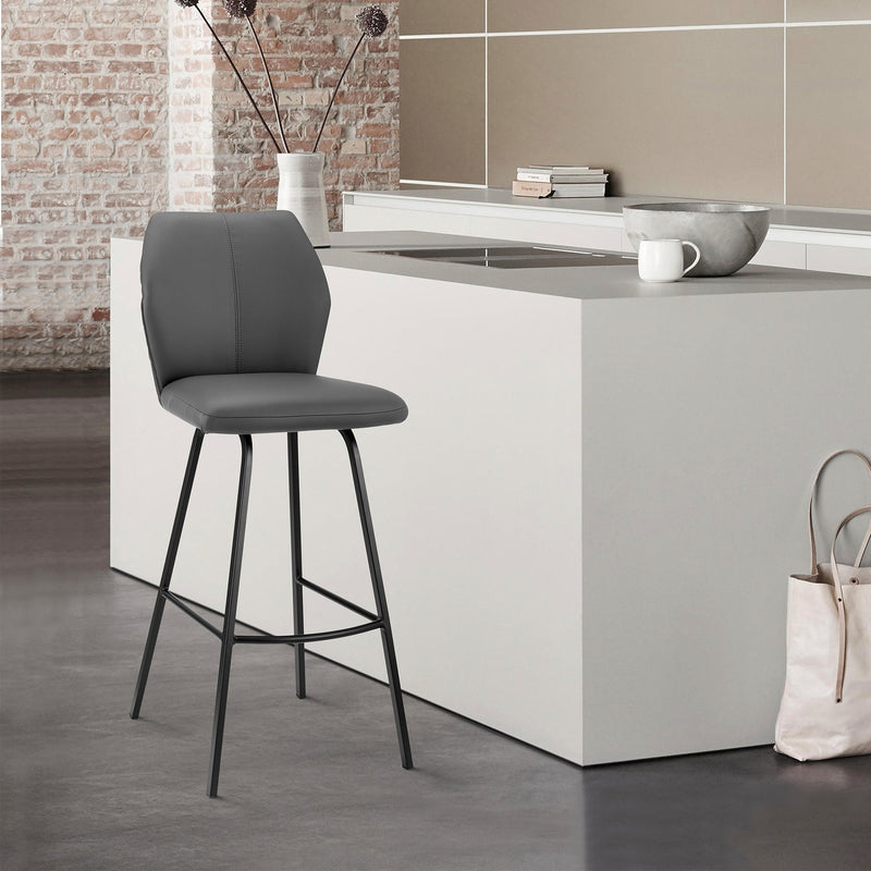 Tandy Gray Faux Leather and Black Metal 30" Bar Stool - Furniture City (CA)l