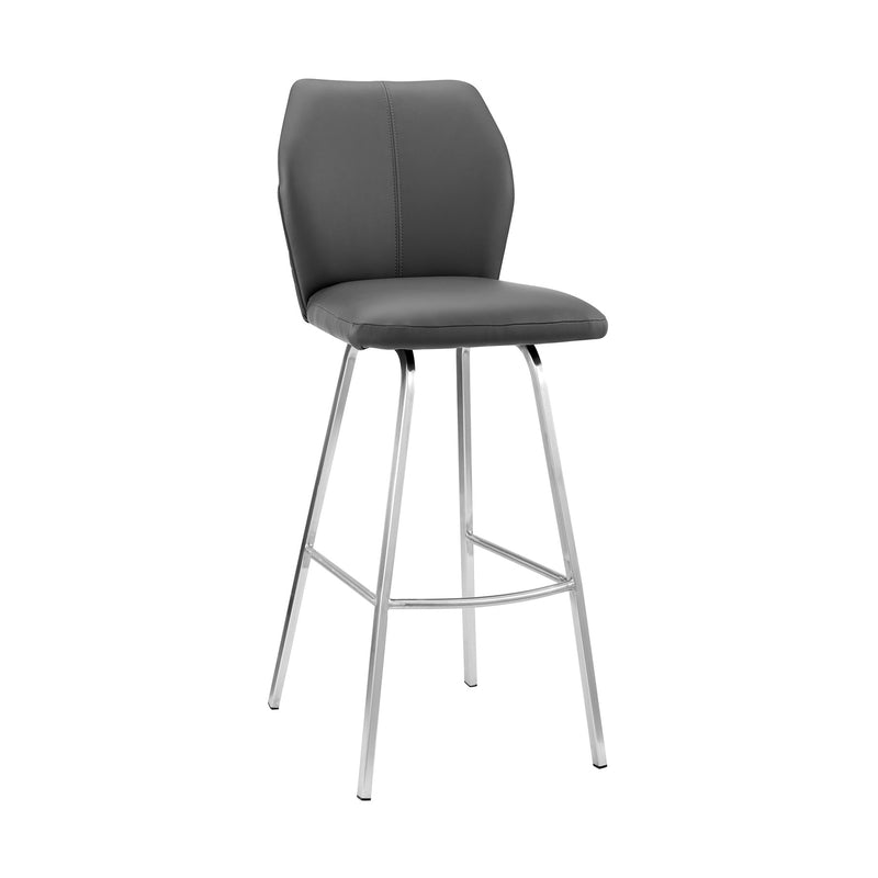 Tandy Gray Faux Leather and Brushed Stainless Steel 30" Bar Stool - Furniture City (CA)l